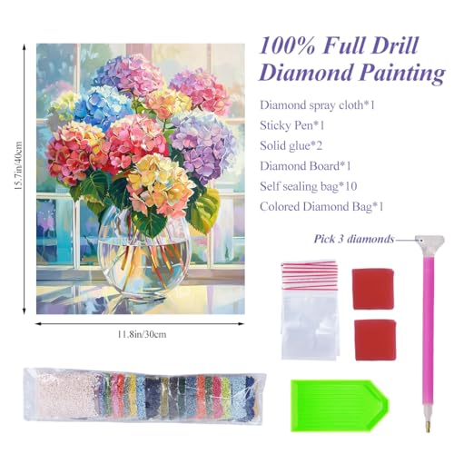 HASTHIP® Diamond Painting Kits for Adults Color Hydrangea 5D Art Beginner Kids DIY Full Drill Dots Crystal Craft Home Wall Decor Gifts No Frame 12x16 inch 3 PCS HASTHIP® Diamond Painting Kits for Adults Color Hydrangea 5D Art Beginner Kids DIY Full Drill Dots Crystal Craft Home Wall Decor Gifts No Frame 12x16 inch 3 PCS